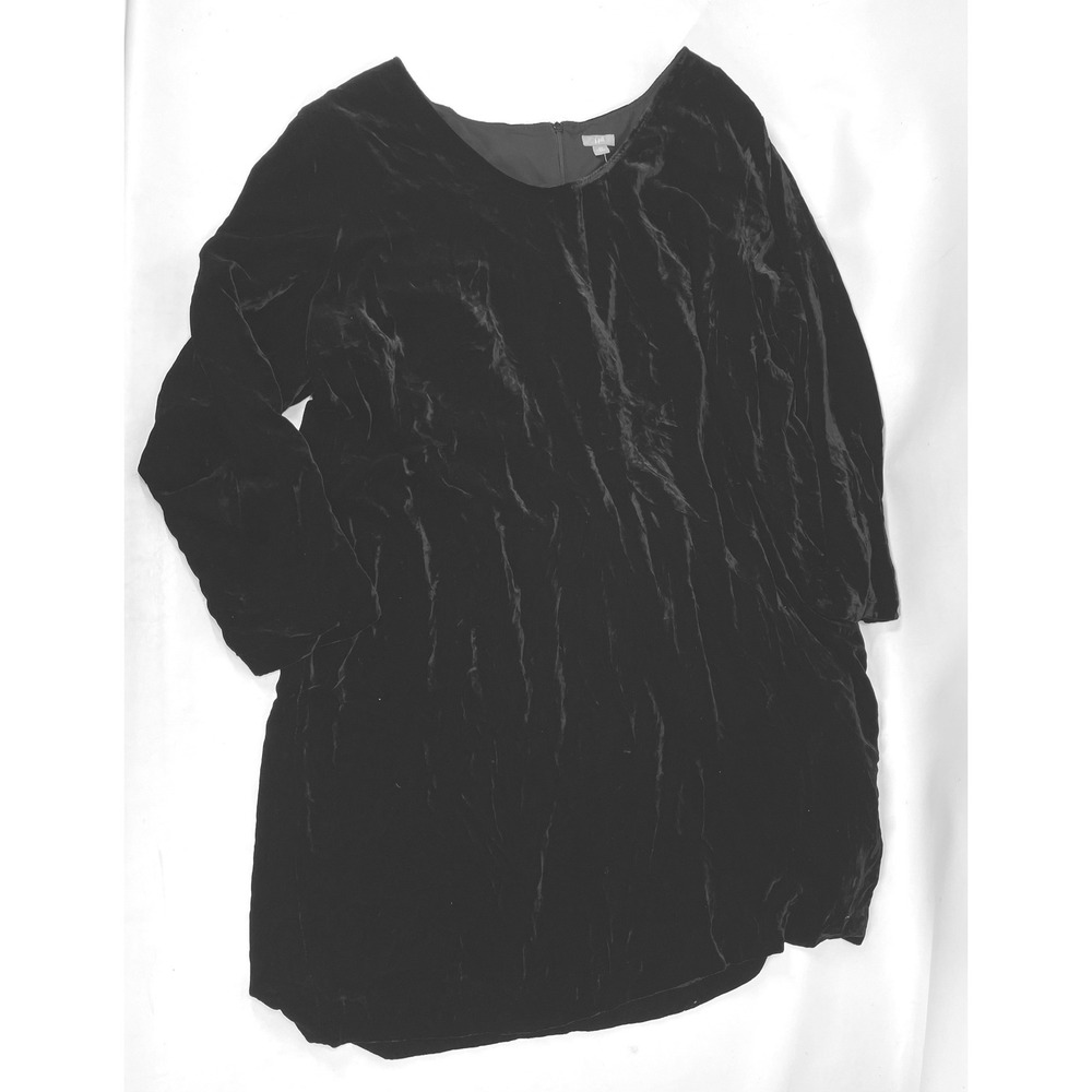 J. Jill Black Velvet Shift Dress Plus Size 4X Long Sleeve Scoop‎ Neck NWT
